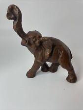 Vintage Red Mill Elephant Statue Figurine Hand Carved Pecan Wood Made in USA picture