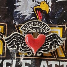 2011 Sturgis Black Hills Motorcycle Rally Pinback Rocker Pin Flying Heart Wings picture