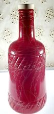 Vintage 1956 Welch's Hazel Atlas Red Glass Decanter Bottle White Drizzle 12