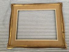 Vintage 19x16 ~ 13.25x10 Shabby Worn WOODEN FRAME Gold Leaf linen insert MCM picture