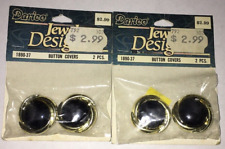 4 new vintage Darice sealed button covers black & gold enamel plastic picture