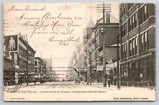 Main Street~Wabash Avenue Looking West Terre Haute Indiana B&W~Vintage Postcard picture