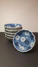 Vintage Blue & White Ceramic Japanese Bowl Decor 6 Pieces Set  picture