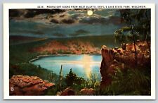 Postcard Moonlight Scene From West Bluffs Devil's Lake State Park Wisconsin picture