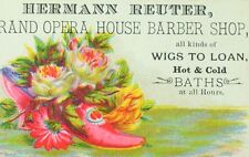 1870's-80's Hermann Reuter Grand Opera House Barber Shop Wigs To Loan Card F80 picture