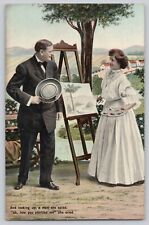 Postcard Theochrom Series 1099 Woman Painting man watching c1908 picture