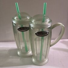 2 Starbucks 2001 Green Grape Plastic Insulated Barista Mug Cup Dome Lid 16oz picture
