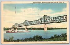 Postcard New Highway Bridge across Ohio River at Cairo IL linen B58 picture