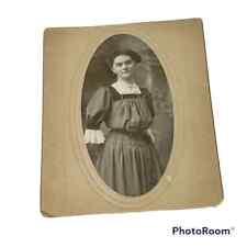 Cabinet Card Woman With Bow in Hair Oval Portrait Victorian Vintage picture