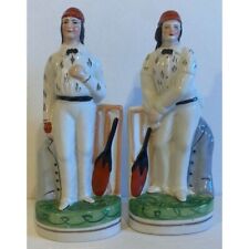 Vintage Staffordshire Pottery Cricket Player Figures - Bowler & Batsman picture