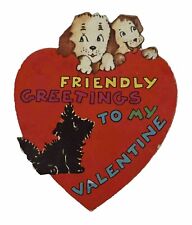 Vintage 1930s Friendly Greetings To My Valentine Card Terrier Pups￼ picture