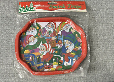 Christmas Snack Trays by Hartin Tin Metal Gnomes Toy Factory Vintage New NOS picture