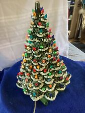Vintage 20 Inch Lighted Ceramic Christmas Tree With Snowy Branches 11 Inches Wid picture