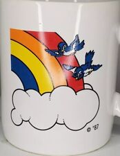 Whimsical Blue Birds Flying Over The Rainbow On 1987 Coffee Mug picture