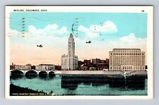 Columbus OH-Ohio, Skyline, Scioto River, Skyscraper, Vintage c1935 Postcard picture