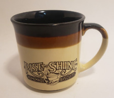 Hardee's Rise and Shine Ceramic Coffee Cup Mug Old 1980s Vintage Brown Tan Black picture