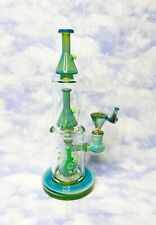 Cheech Blue Green Fumed Double BONG Glass Water Pipe Hookah USA picture