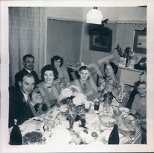 Family and Friends Gathered Around Dining Table Festive Meal Christmas 1955 picture