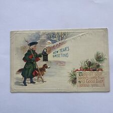New Year's Greeting Lassie Young Boy Shining Light Postcard VTG Posted 1922 picture