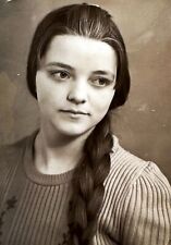 1960s Soviet Young Girl Beautiful Woman Long Braid Vintage B&W Photo Snapshot picture