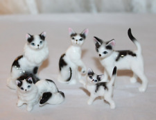 5 Vintage Bone China Black & White Cat & Kitten Figurines Long & Short Hair Lot picture