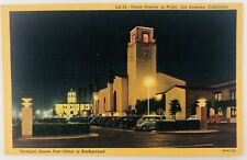 Vtg Los Angeles California CA Union Station at Night Terminal Linen Postcard  picture
