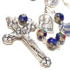 St. Padre Pio Relic Blue Cloisonne Rosary - Blessed By Pope Francis picture