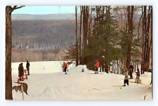 1950'S. SKIING AT HANLEY'S HAPPY HILL. EAGLES MERE, PA. POSTCARD EE19 picture