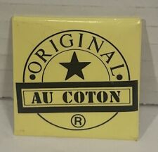 Vintage 1980s Au Coton Original Square Pinback Button Yellow Pin 1.5” Canada picture