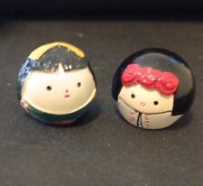 KOKESHI Japanese Doll Painted Dolls Mini Set Of 2  picture