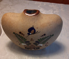 Tonala Vase Mexico Signed Netzi Butterfly Bird Hand Painted Heart Shaped picture