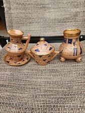 MEXICAN 7 PIECES HANDMADE POTTERY SET SIGNED. NICE DESIGN.  VINTAGE. picture