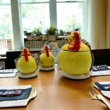 Thanksgiving Ceramic Turkey Holiday Candy Dish Salt & Pepper Yellow 70s Vintage picture