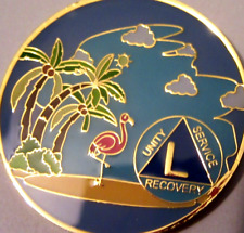 Beach - Blue yellow pink Alcoholics Anonymous 50 Year AA Medallion Coin Token picture
