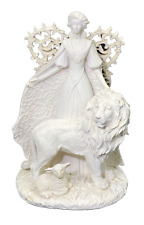 8.5” Angel Lion Lamb White Resin Figurine    Wing Repair picture