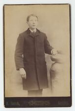 Antique c1880s Cabinet Card Handsome Young Man in Long Suit Coat Lewiston, ME picture