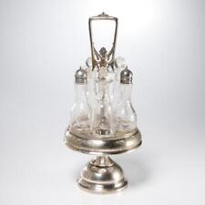 Middletown Plate Victorian Silverplate Oil Vinegar Etched Glass Cruet Bottle Set picture