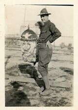 WWI US Soldier Fort Dix NJ German Spiked Helmet Punching Bag Vintage Photo picture