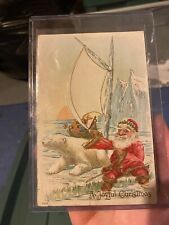 Rare Early 1900s Santa With Polar Bear Postcard With Original Writing On Back picture