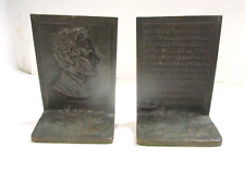 ANTIQUE ABRAHAM LINCOLN 2ND INAUGURAL SPEECH BOOKENDS SOLID BRONZE BY GRIFFOUL picture