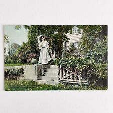BROKEN HEART POEM • Woman Awaiting Her Lover In The Garden • 1900s Postcard picture