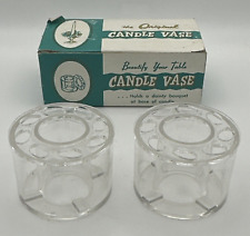 THE ORIGINAL CANDLE VASE Pair Clear Plastic Bud Vases for Tapers w/ Orig Box VTG picture