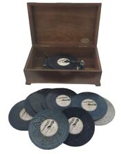 Antique Thorens Swiss Key Wind Up Music Wood Box Player & 10-Discs Works picture