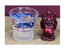 VINTAGE SMALL MINI BUDDHA WITH HIS SAKE SHOT GLASS? TO HELP HIM THROUGH THE DAY picture
