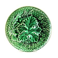 Antique Majolica Plate Green Grapes Leaves 19th Century 7.75