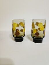 Vtg Mid-Century Libbey Amber Drinking Glasses Groovy Daisy Set If (2) 4-3/4” picture