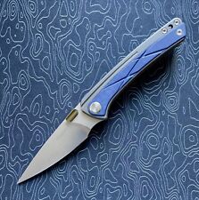 TwoSun TS171 D2 Blade Gray Titanium Handle w/ Blue Micarta Inlay  Gold Thumb Bar picture