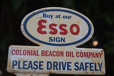 1950s ESSO COLONIAL BEACON OIL COMPANY STAMPED PAINTED METAL TOPPER SIGN GAS CAR picture