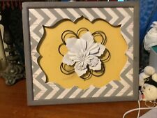 Hobby Lobby Gray Chevron & Yellow w/ White Metal 3D Flower Wall Hanging NEW picture