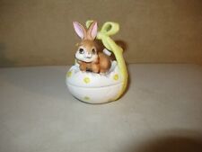 Vintage Lefton Easter Egg Bunny Rabbit Porcelain Trinket Ring Box Figurine picture